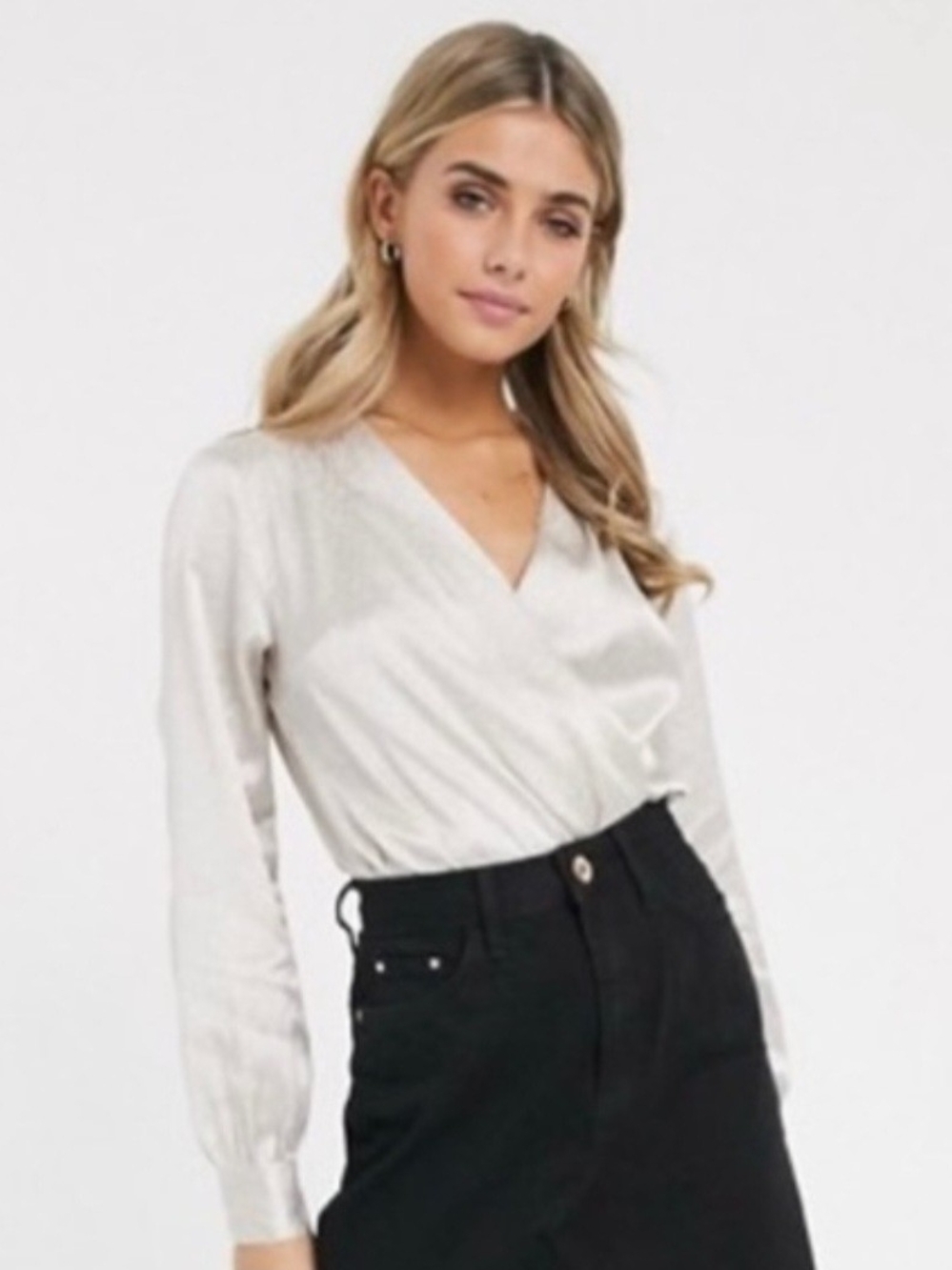 Abercrombie & Fitch Cream Wrap-Front Long Sleeve Blouse